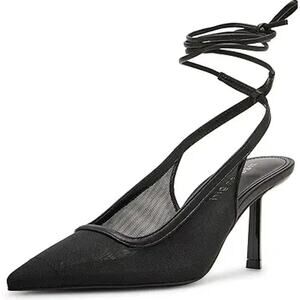 NEW Madden girl Black Ankle Wrap Slingback Heels SZ 7 Peekaboo Mesh Dressy Pumps